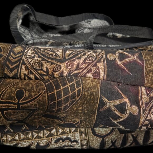 Tribal Print Canvas Tote Bag - African Primitive Art / Tapa Style - Black & Brow - Picture 2 of 4